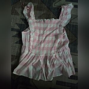 Old Navy Pink Sleeveless Ruffle Trim Smocked Gingham Blouse Size XL